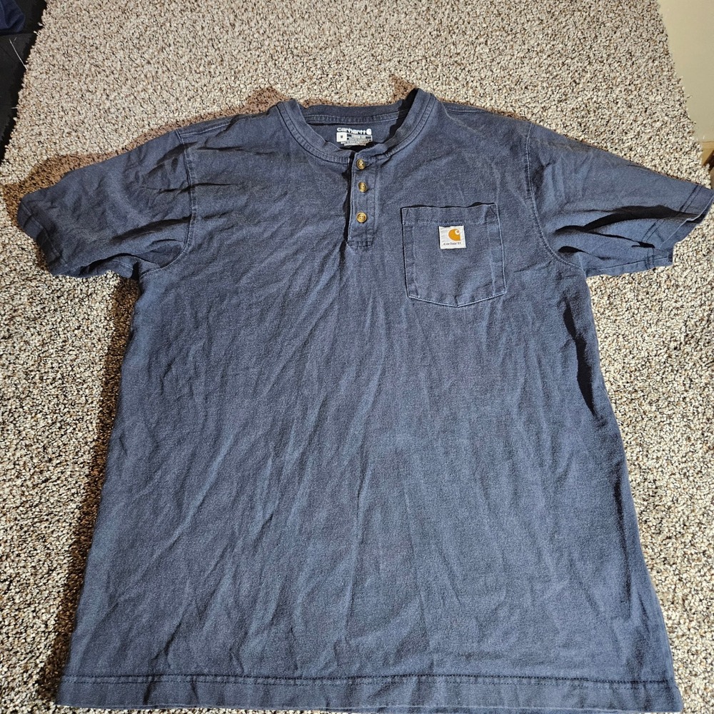 Carhartt Mens Navy Blue Short Sleeve Henley Pocket T-Shirt Loose Fit K84 NVY M